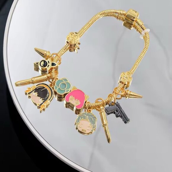14K Gold Plated SPY X FAMILY Themed Loaded Charm Bracelet Unisex Anime Manga - Picture 5 of 9